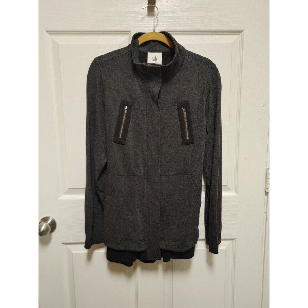 Cabi Love Carol Collection Women's Large Mesh Back Moto Sweater Jacket Gray